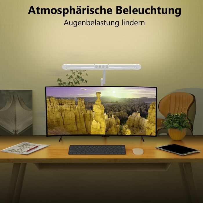 LED настільна лампа 24W з регулюванням яскравості, 1500 люменів, для дому та офісу, з підсвічуванням, гнучка, енергоклас G, біла