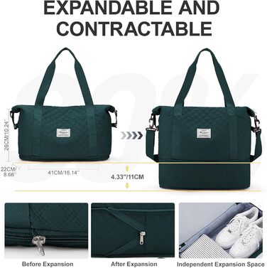 Спортивна сумка для жінок, дорожня сумка-дуфіль, фітнес-сумка, дорожня сумка-валіза, водонепроникна, з кульбакою та сумочкою для мокрих речей, бежева (F8-pfauenblau), з розширенням та кульбакою