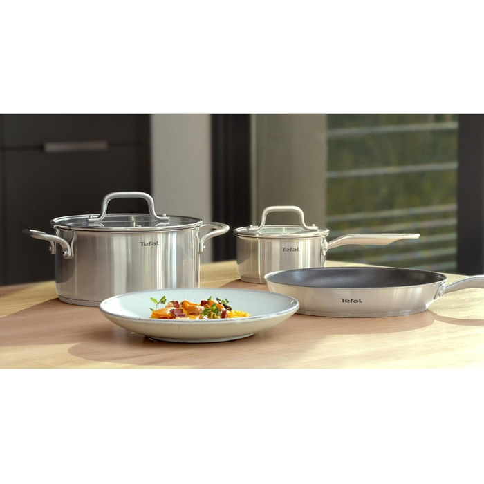 Сковорода Tefal Virtuoso E49106 28 см з антипригарним титановим покриттям та індикатором температури Thermo-Signal | Нержавіюча сталь | Індукція | Гарантія 10 років