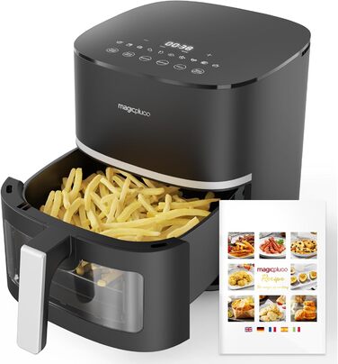 magicplux Hot Air Fryer 5.5L XXL, 1500W Airfryer with 13 Pre-programmed Settings, Digital LED Touchscreen, X CYCLONE AIR Uniform Heat Technology, with 21 Recipes, Dishwasher-Safe, Black, Windowless