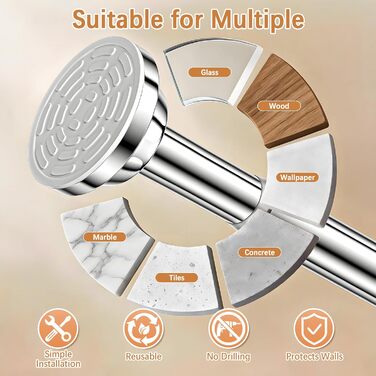 Штанга для душу без свердління, штанга для душу з нержавіючої сталі, стійка до іржі та ковзання, телескопічна висувна штанга 80-250см, для ванної кімнати, вікна, кухні, шафи