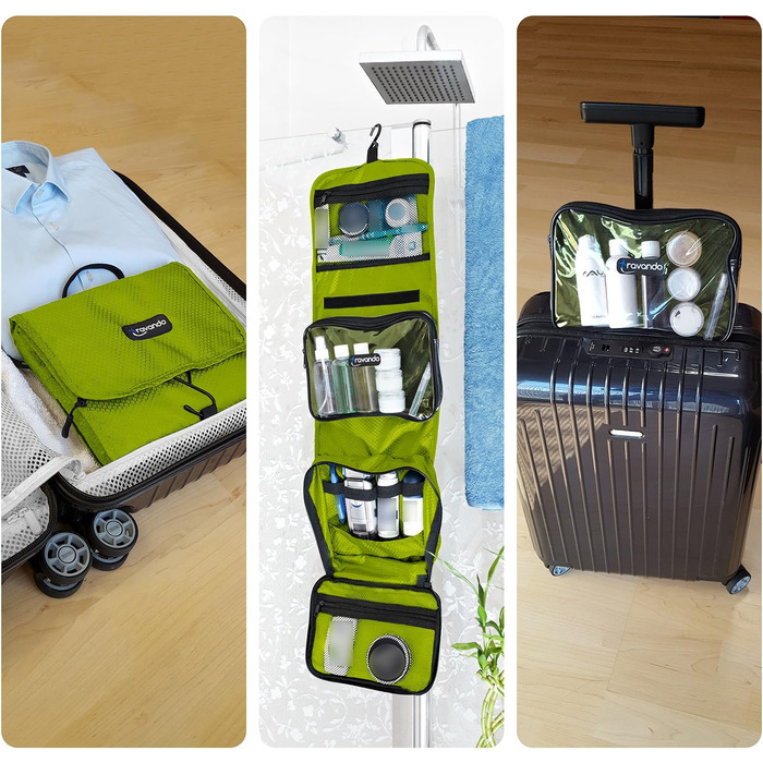 Чоловіча дорожня косметичка TRAVANDO з петлею, прозора, велика, для подорожей, зелена