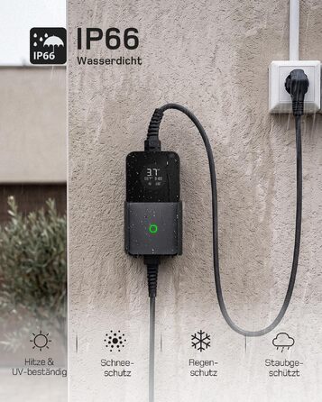 Зарядний пристрій для електромобіля Typ 2 Schuko 3.7кВт з керуванням через додаток (APP), кабель 7.5м, 6-16А, чорний
