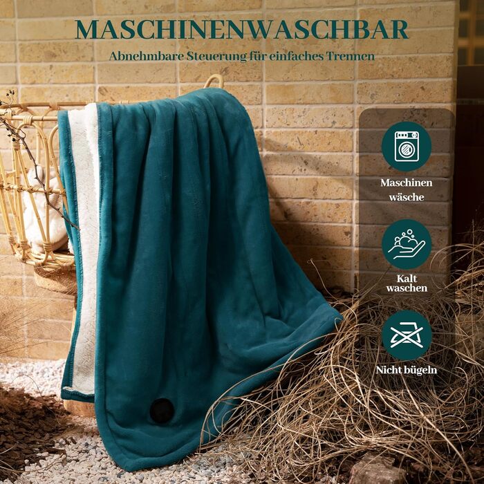 Електрична ковдра GOTCOZY 130x180 см з 10 режимами нагріву та таймером, блакитна