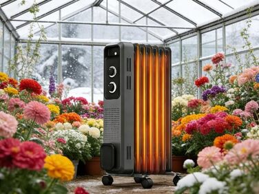 Масляний радіатор COWSAR: Енергоефективний обігрівач з 3 режимами, захистом від перекидання та перегріву, 1200W, сірий для вітальні та спальні