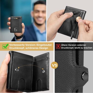 Чоловічий гаманець UNOSEKS: RFID захист, картхолдер, гаманець для монет, slim дизайн (шкіра, карбон, чорний)