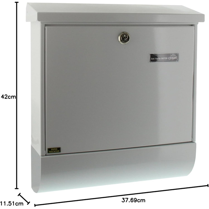 Поштова скринька Burg Wächter Vario ANT з газетницею та табличкою для імені, оцинкована сталь, формат DIN C4, 2 ключі, біла