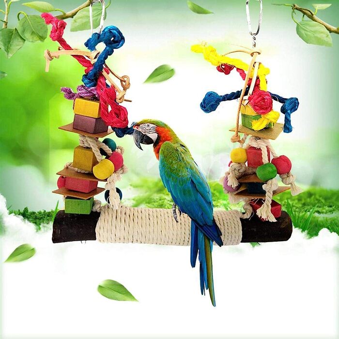 Bird Toy, Bird Toy for Birds, Parrots, Swing, Natural Wood Chew Toy, Hanging, Bird Toy Wooden Bell, Bird Swing, Chewing Accessories, Colorful Wooden Ferris Wheel