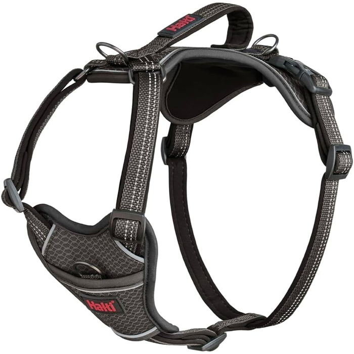 HATI Anatomy Dog Harness with Handle – Freedom of Movement for Your Dog. 3 Connection Points, Neoprene Padding, Adjustable and Reflective (Size Construction Green) (Gray, XL)