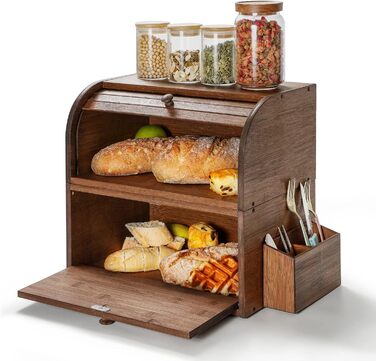 Brotbox з бамбука GUUSII HOME: велика, ретро, еко, з ролетним кришкою, двошарова, 38x25x36 см