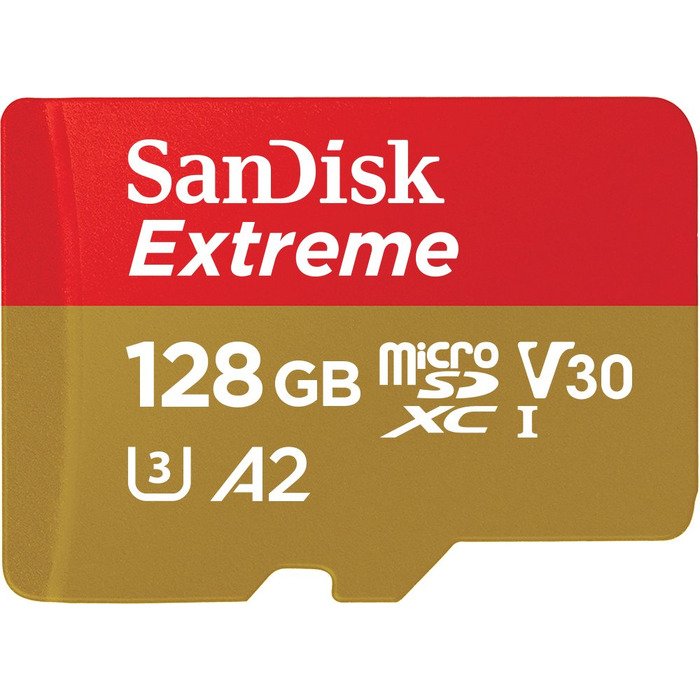 Карта пам'яті SanDisk 128GB Extreme microSDXC UHS-I з адаптером, швидкість читання до 190 МБ/с