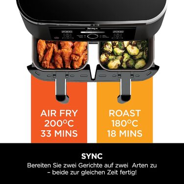 Ninja Foodi MAX Dual Zone Digital Air Fryer, 9.5L Air Fryer, 2 Drawers, Non-Stick Coating, Dishwasher-Safe Baskets, 6-in-1, 8 Portions, Black AF400EU Double Drawer 9.5L Black