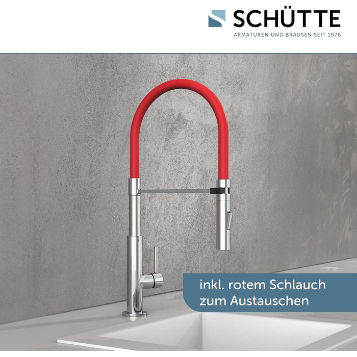 Кухонний змішувач SCHÜTTE Stilo з висувною лійкою, поворотний на 360°, однорідний, хром/чорний