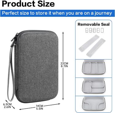 Органайзер для кабелів Teskyer, водонепроникний, жорсткий корпус, велика місткість, сірий (14 x 22 x 6,5 см)