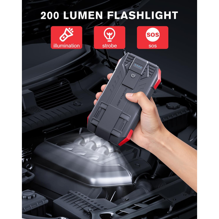 Повербанк Starthilfe Povasee 6000A UltraSafe для авто: пусковий пристрій, 12V, LED, 2 USB, до 10L бензину/8L дизеля