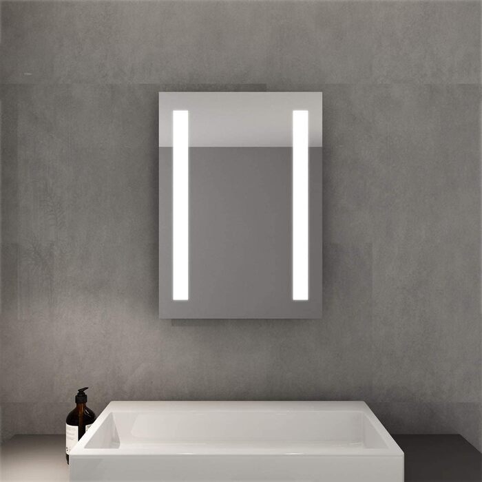 Елегантне дзеркало для ванної кімнати з LED-підсвічуванням 40x60 см, холодне біле світло, енергозберігаюче, настінне