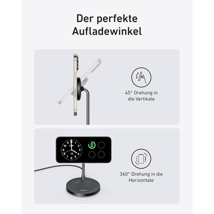 Anker MagGo 15W Magsafe Зарядний пристрій: 2-в-1 Індукційна станція, Qi2 Бездротовий заряд для iPhone 16/15/14/13/12, AirPods Pro, з USB-C кабелем 1.5м, чорний