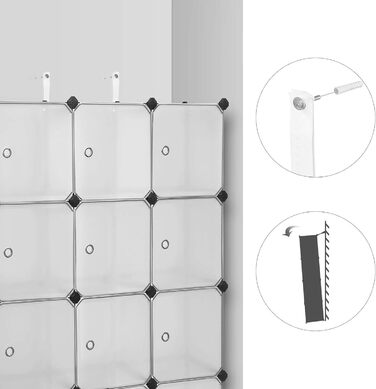 SONGMICS Regal System, Shoe Rack, Set of 16 Cubes, Plastic Closet Organizer with Doors, Plug-in Shelf, Storage for Clothes, Shoes, and Books, Easy Assembly, LPC443G01 (12 Cubes (93B x 123H cm), White)