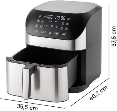 Аерофритюрниця Retoo 6.5л 1800Вт, 10 програм, до 200°C, з цифровим керуванням, нержавіюча сталь (чорний/срібний)