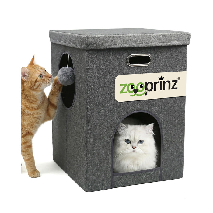 Будиночок-печера для котів Zooprinz Katzenhöhle – затишна печера для котів, тепле котяче ліжко бежевого кольору з подушкою, котячий будиночок для дому як місце для укриття та відпочинку (46 × 41,5 × 60 см)