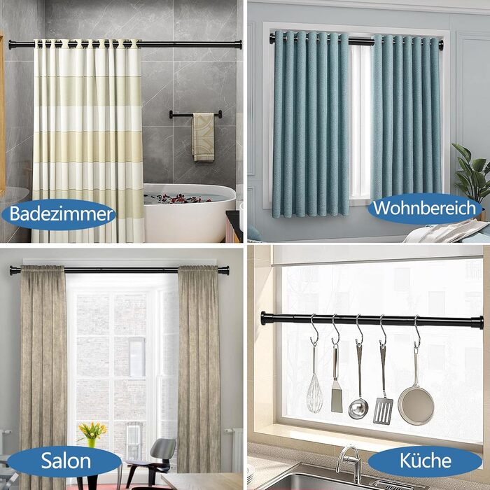 Штанга для душу без свердління 73-224 см, висувна штанга для ванної кімнати, чорна