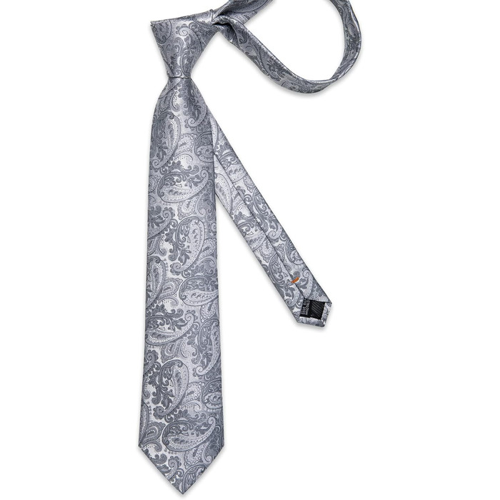 Набір краваток DiBanGu чоловічий: шовковий, з Paisley візерунком, краватка-метелик, затискач для краватки, запонки, для весілля та бізнесу, сірий