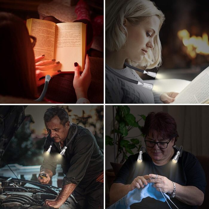 Ліхтар LED для читання BIGLIGHT на шиї, гнучкий, акумуляторний, з регульованою яскравістю, сріблястий