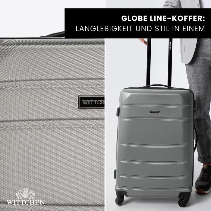 Валіза на колесах WITTCHEN Globe Line S, ручна/кабінна, ABS, 4 колеса, кодовий замок, телескопічна ручка, колір шампань (Lufthansa/Eurowings/Ryanair/Condor/Discover Airlines)