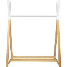 Puckdaddy | Clothes Rack 60x30x120 cm | Clothes stand made of pine wood in vintage design in white | Modern coat rack for baby and children's rooms | With practical shoe storage (Hugo)