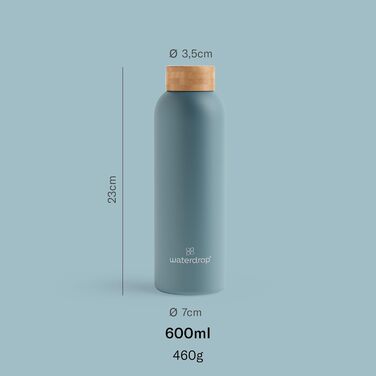 waterdrop® Steel Bottle 600ml insulated drinking bottle, leak-proof | Thermos flask 24h cold, 12h hot | double-walled stainless steel water bottle | shatterproof | carbonated beverage compatible