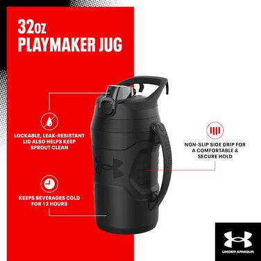 Пляшка спортивна термос Under Armour з ручкою та гачком, ізольована, герметична для бейсболу, футболу та інших видів спорту, 907.2 г, рожево-чорна (Penta Pink/Black)