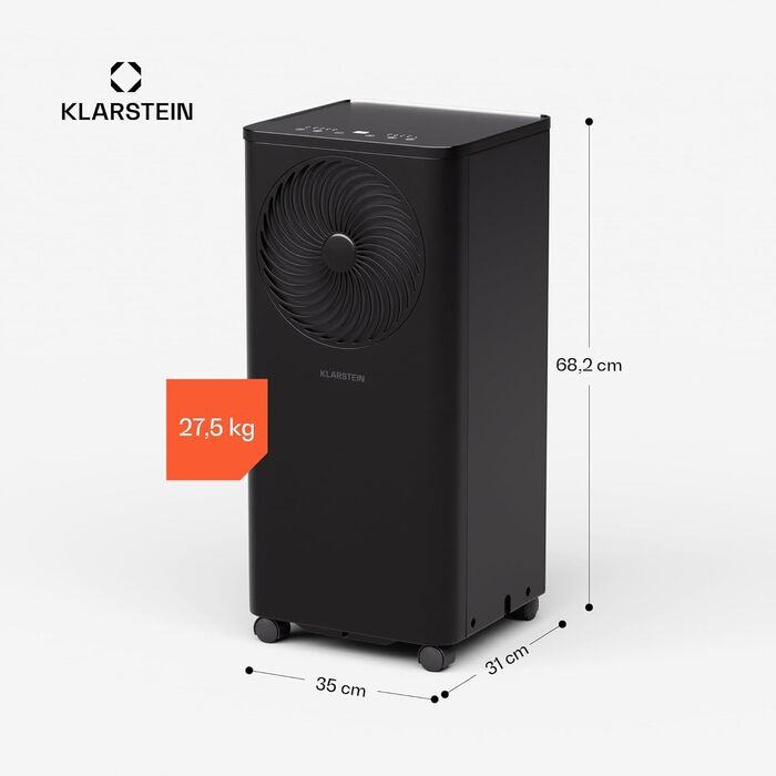 Klarstein Aero Ring Mobile Klimaanlage: 9000 BTU, 3-в-1 (Охолодження, Зволожувач, Вентилятор), Smart App, Голосове керування, для приміщень до 31 м², Клас енергоефективності A, R290, Легкі ролики, Чорний