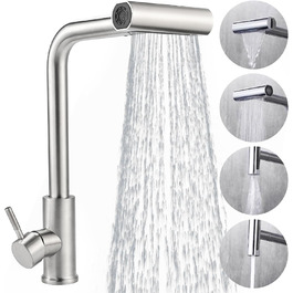 Кран кухонний висувний Cieex, 360° поворот, 4 режими, з душем, нержавіюча сталь, сріблястий