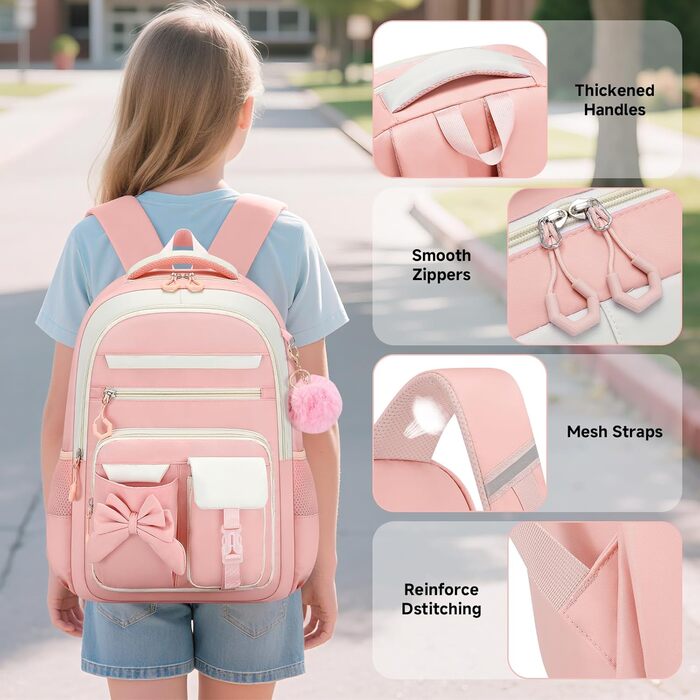 Шкільний рюкзак для дівчинки 3 в 1: рюкзак, ланч-бокс, пенал. Kawaii дизайн, 3-7 клас, антикрадійний, 24L, рожевий