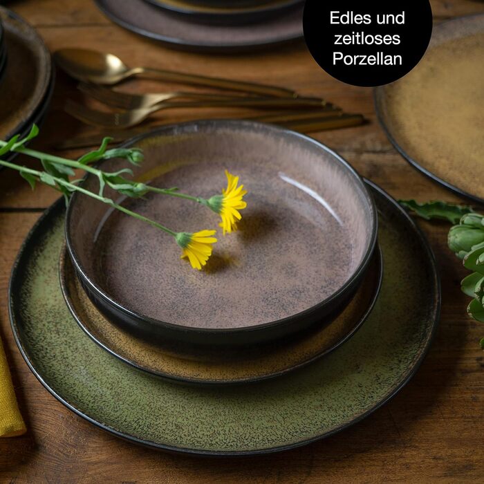 Moritz & Moritz VIDA Dinnerware Set for 6 People Vintage 18-Piece - Modern Porcelain Dinnerware Set - Scratch-, Microwave- & Dishwasher Safe, Dining Service, Table Service, Combination Service for 6 People