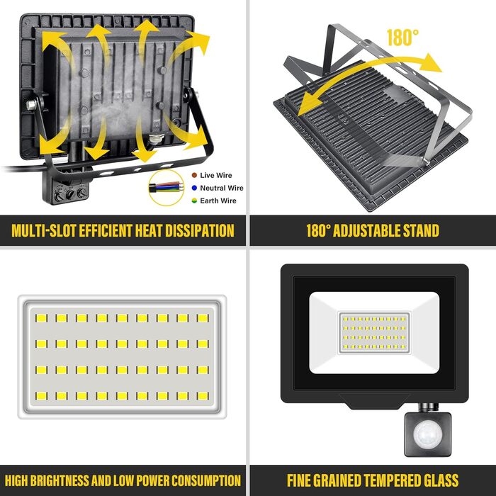20000LM LED Floodlight Outdoor with Motion Sensor LED Spotlight 6000K Cold White IP66 Waterproof LED Outdoor Floodlight Floodlight for Garage, Hallway, Garden, Courtyards, Hotel, Sports Field (6000K Cold White, 30W)