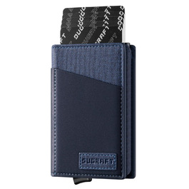 Кластинка для карток DUGRAFT з віконцем для посвідчення, з RFID-блокуванням, мінімалістична, для чоловіків, висувна, обложка для кредитних карток з алюмінію, для понад 10 карток, темно-синя