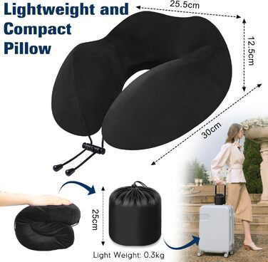 Подушка для шиї у вигляді звірка, Memory Foam, для дорослих, з маскою для сну та берушами, для подорожей, літака, офісу, авто, поїзда (Чорний)