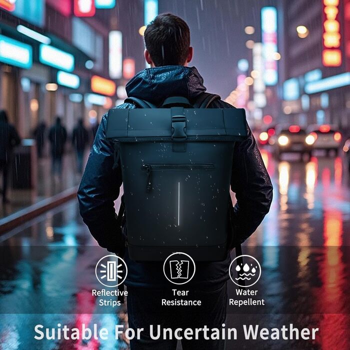 Чорний рюкзак YTL Rolltop з відділенням для ноутбука 17 дюймів. Ідеальний для подорожей, школи, університету, велопоїздок.