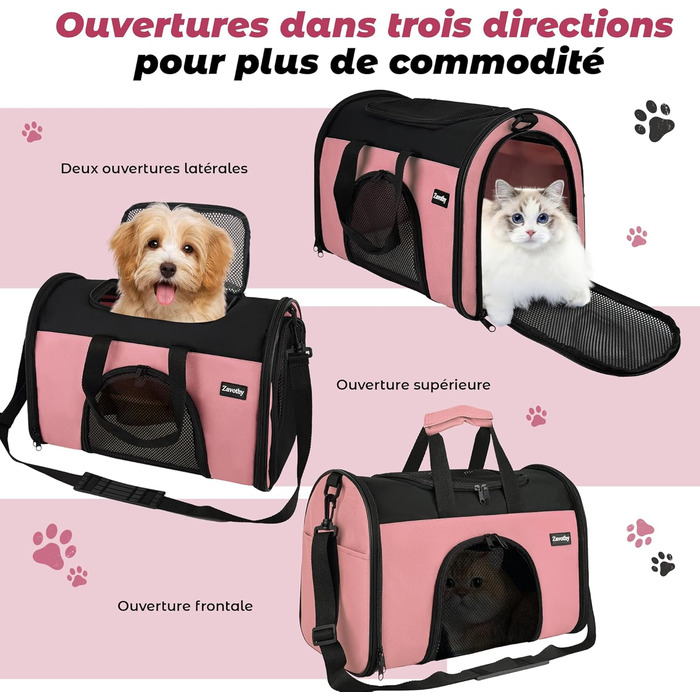 Транспортна сумка для котів та собак Zavothy, дихаюча та легка, з регульованим плечовим ременем, знімний м'який матрац (Рожевий, S)