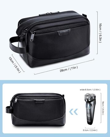 BAGSMART Travel Toiletry Bag for Men, Leather Travel Organizer Bag, Dopp Kit Waterproof Shaving Bag for Toiletries Accessories, Black