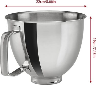 Миска з нержавіючої сталі 4,8 л з ручкою для KitchenAid, аксесуари для кухонної машини, сумісна з моделями K5THSBP, 125/150/165/175, підходить для посудомийної машини, срібляста