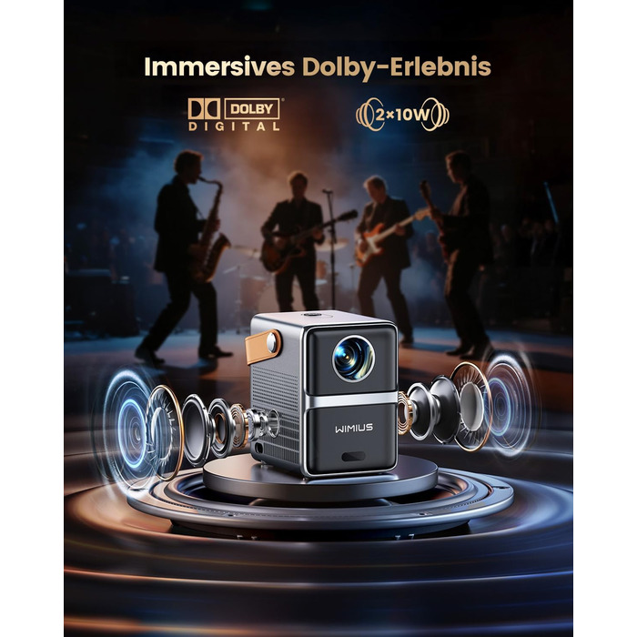 Mini проєктор Beamer 4K з WiFi 6, Dolby Audio та підтримкою Netflix | 1080P Full HD, інтегровані додатки, автоматичне фокусування, вертикальна корекція трапецеїдальних спотворень, короткофокусний, сріблясто-сірий