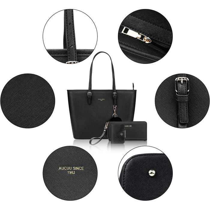 Жіноча сумка-шопер URAQT чорного кольору зі шкіри з помпоном з хутра кролика та брелоком - для офісу, школи, покупок