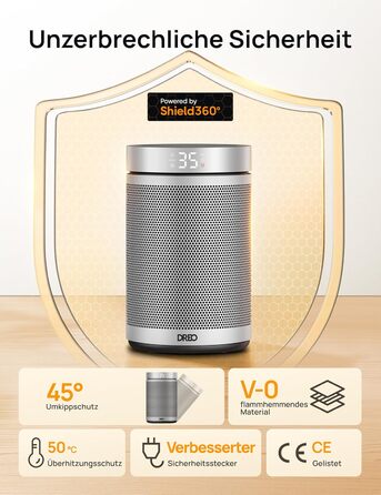 Dreo Energy-Saving Heater, 34 dB Quiet 1500W Electric PTC Ceramic, Thermostat, Overheat & Tip-Over Protection, 12 Hour Timer, Electric Heater for Rooms, Bedrooms, Atom 316, Silver Silver Standard