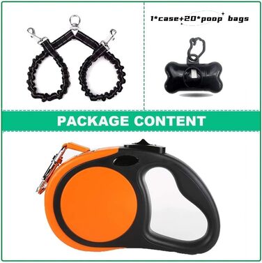 Висувна повід для 2 маленьких собак (до 20 кг кожна), 4.8 м, повід з мішками для екскрементів, неслизька ручка, одномісне управління, обертання на 360 градусів, розмір M (Помаранчевий/Західний колір у зигзаг-візерунку (Sunset Chevron), Large)