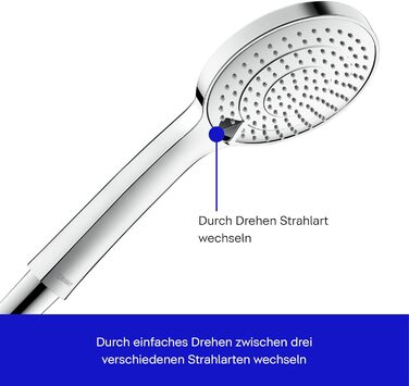 Душова лійка Duravit Universal з 3 режимами (Rain, Intense, Soft), ручна душова насадка Ø 110 mm, економія води MinusFlow, легко чиститься, хром