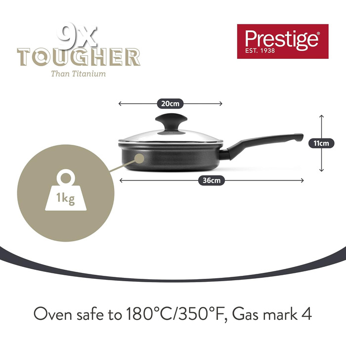 Набір сковорідок PRESTIGE 9 x Tougher: 3 шт. (21/25/29 см) з антипригарним покриттям, стійким до подряпин, індукційні, з ергономічними ручками, безпечні для духовки та посудомийної машини