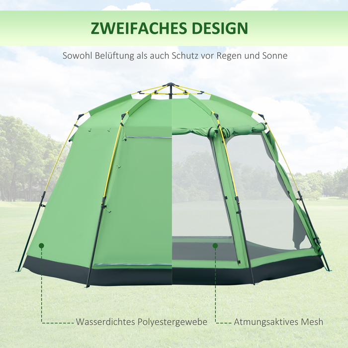 Outsunny Camping Tent 6-Person Family Dome Tent PU2000mm Waterproof, Easy Setup, Steel & Fiberglass, Green, 320x320x180cm