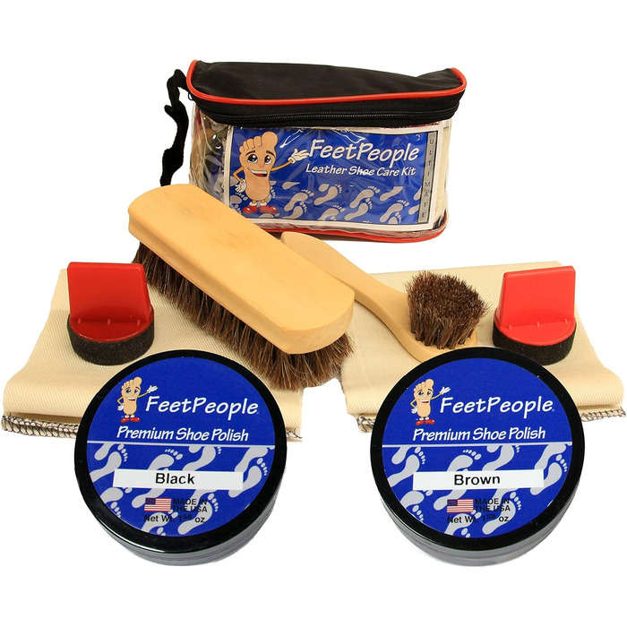 FeetPeople Ultimate Leather Care Set with Travel Bag, Black/Brown, One Size